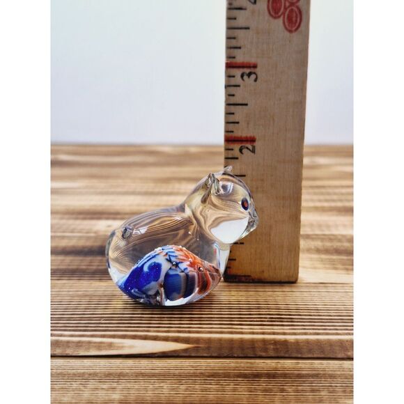 LOVELY MURANO STYLE ART GLASS RED WHITE BLUE KITTEN 2" PAPERWEIGHT/FIGURINE - Picture 10 of 11